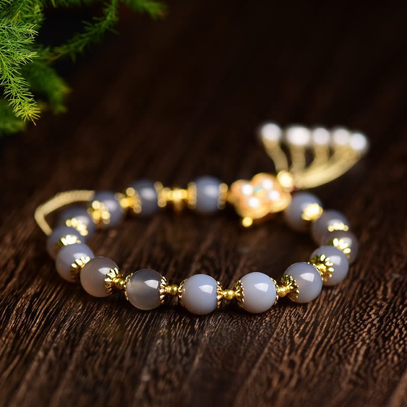 8mm Gray Agate Fu Character Balance Bracelet