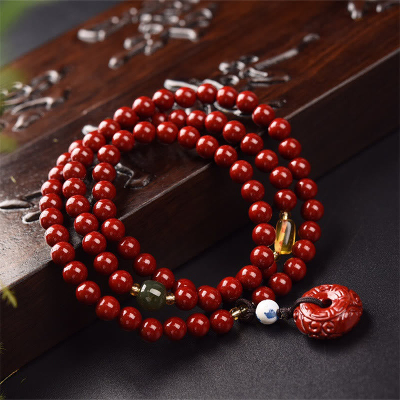 6mm Cinnabar Peace Buckle Triple Wrap Unisex Bracelet