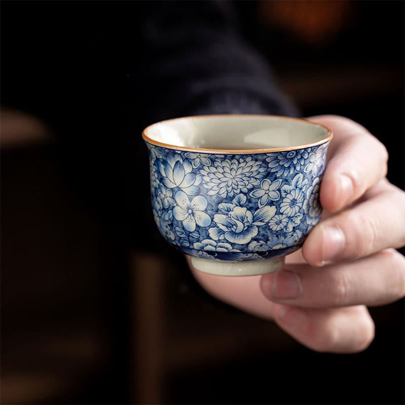 Vintage Lotus Ceramic Teacup | Handmade Floral Tableware