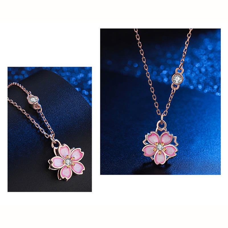 925 Sterling Silver Cherry Blossom Protection Necklace