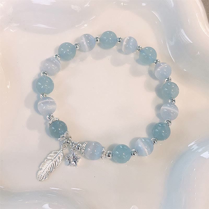 Sterling Silver Aquamarine Cat's Eye Healing Bracelet 14-16cm