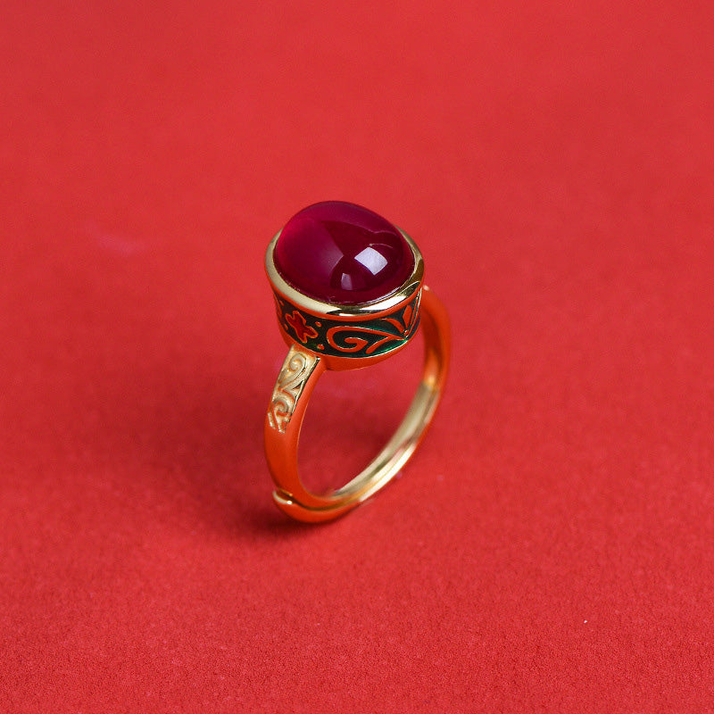 Red Corundum Silver Courage Ring Adjustable Spiritual Jewelry