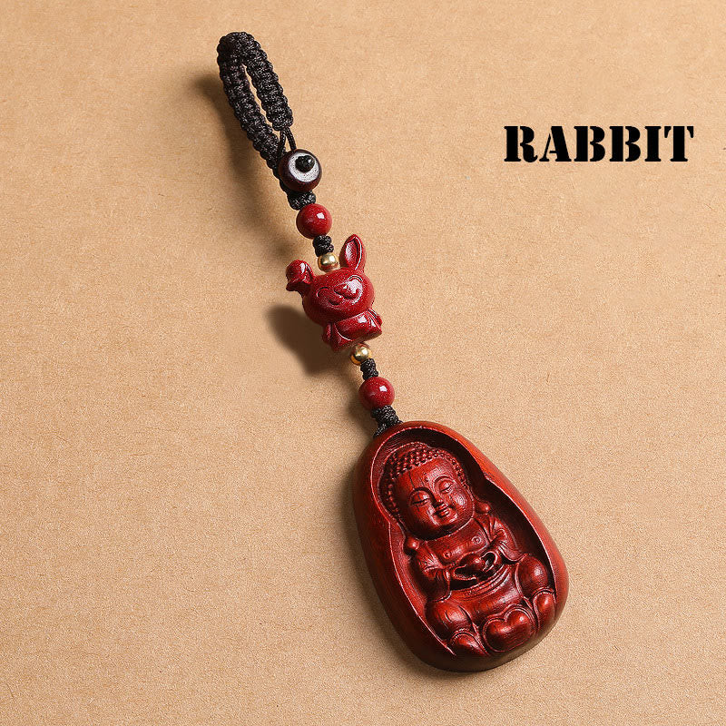 Small Leaf Red Sandalwood Chinese Zodiac Protection Key Chain