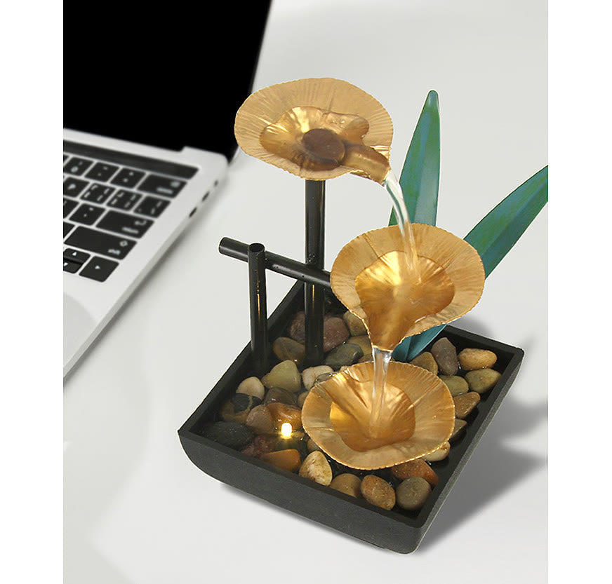 Three Layers Lotus Waterfall Fountain | Zen Tabletop Decor