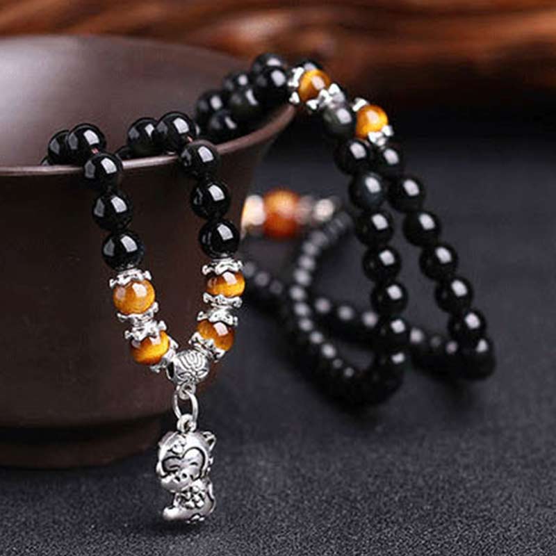 108 Beads Black Obsidian Tiger Eye Chinese Zodiac Bracelet