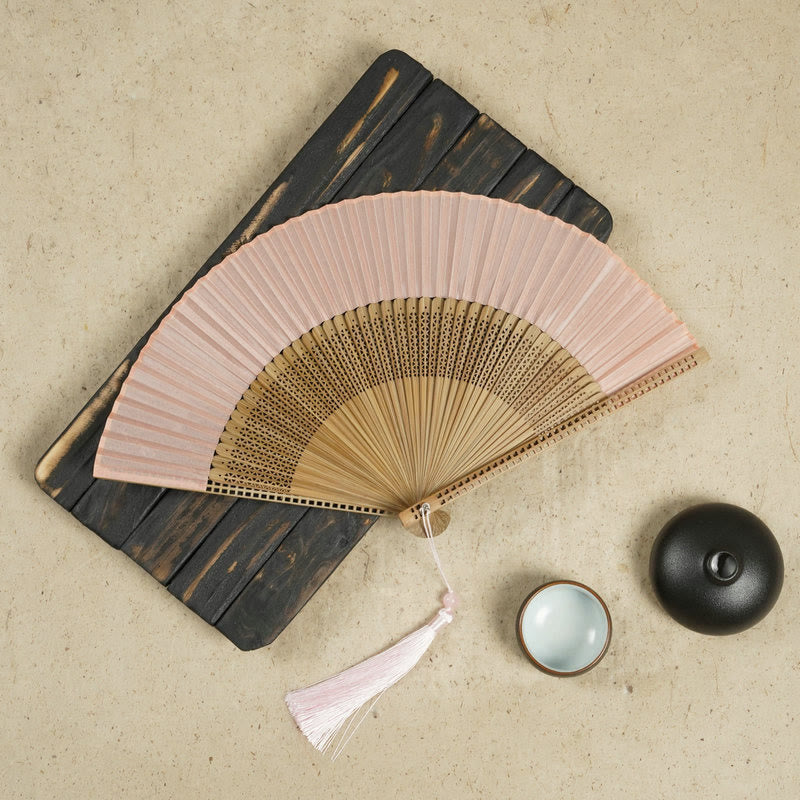 Vintage Chinese Folding Fan | Bamboo & Polyester Handheld Fan