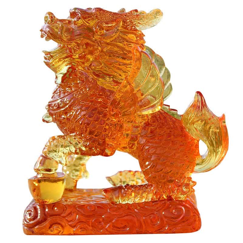 Handmade Liuli Feng Shui Kirin Crystal Art Piece