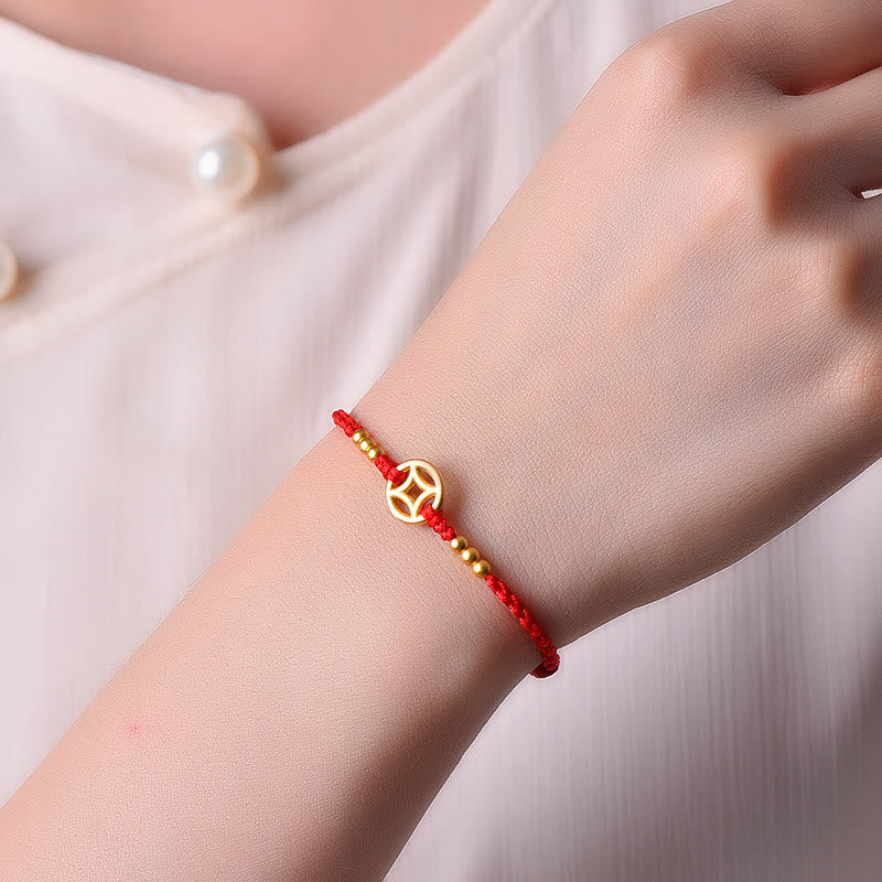 Red String Bracelet for Strength & Protection | Braided Copper Coin
