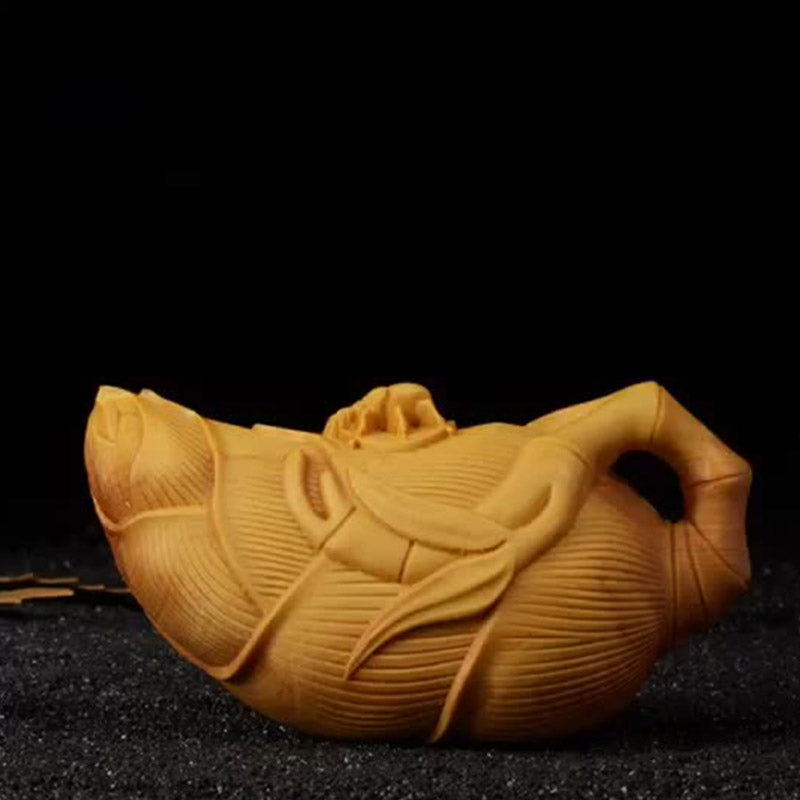 Boxwood Laughing Buddha Statue for Prosperity & Serenity