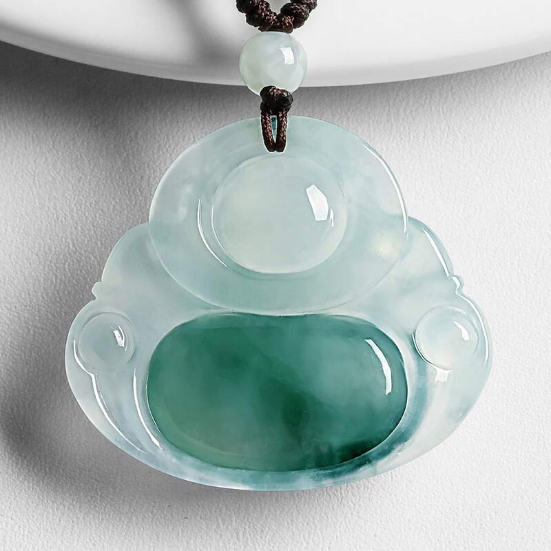 Cyan Jade Luck Necklace Pendant with Buddha Symbol