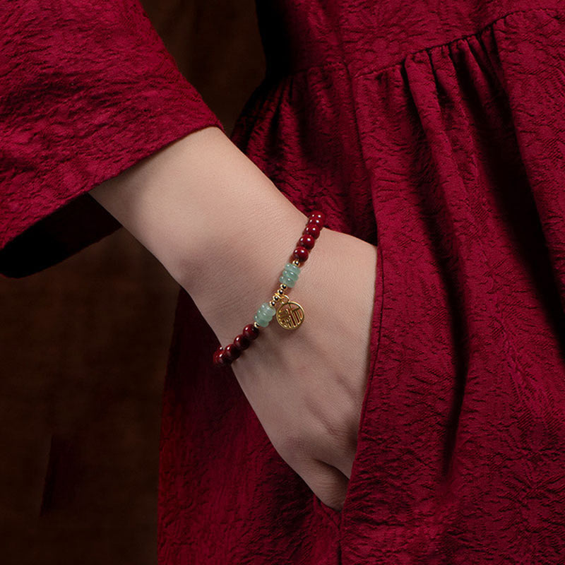 6mm Cinnabar Green Aventurine Luck Blessing Bracelet