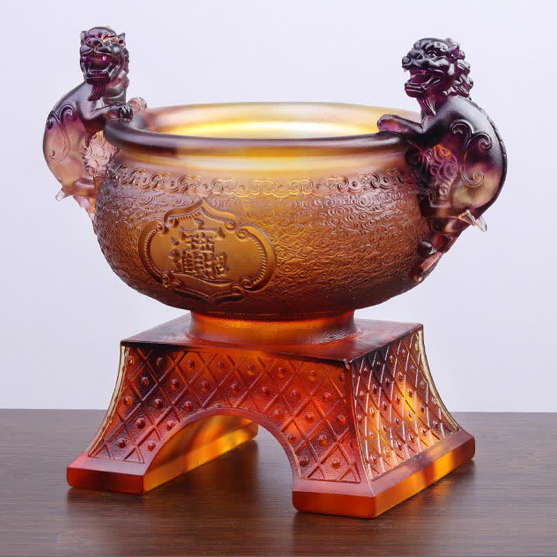 Handmade Liuli Crystal PiXiu Treasure Bowl Art Piece