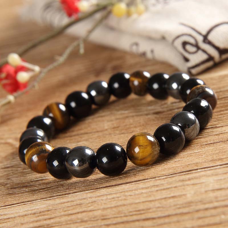 Unisex Tiger Eye Bracelet Necklace Set with 10mm Beads for Protection