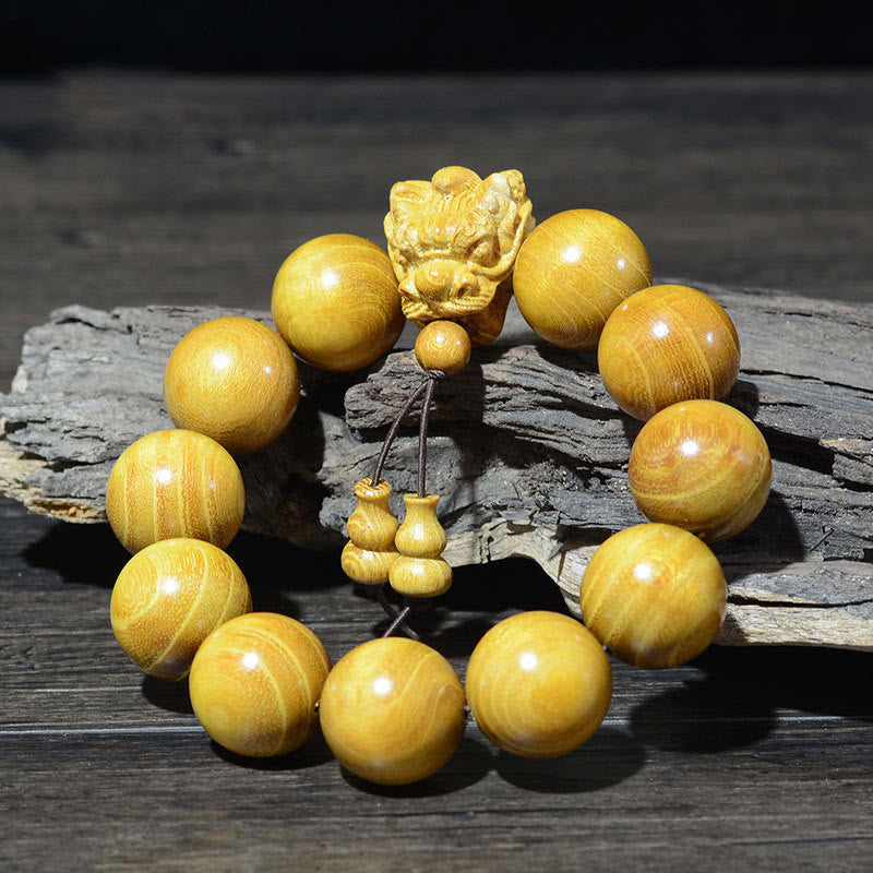 Dragon Carved Protection Bracelet in Rosewood & Sandalwood 20mm Beads
