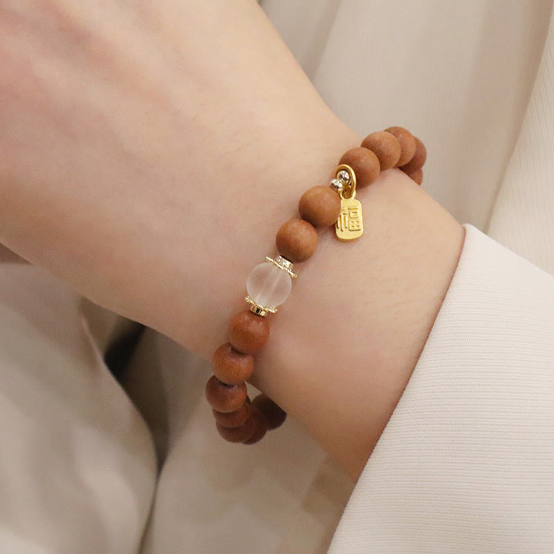 Sandalwood Cat's Eye Fu Charm Protection Bracelet