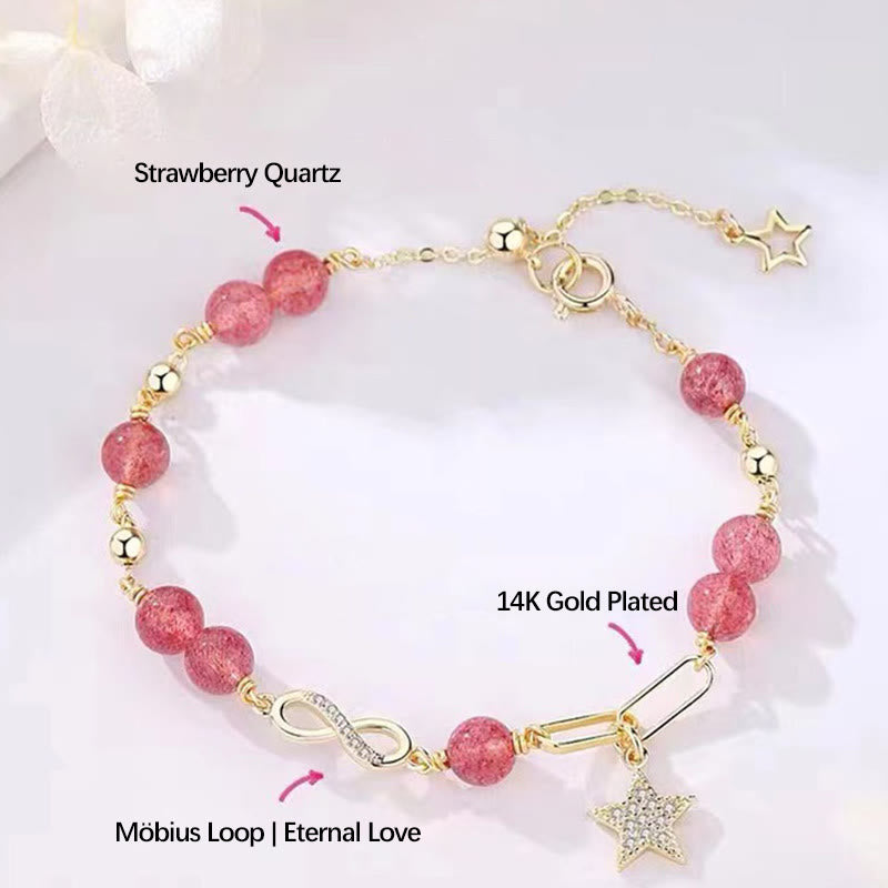 14K Gold Plated Strawberry Quartz Eternal Love Bracelet