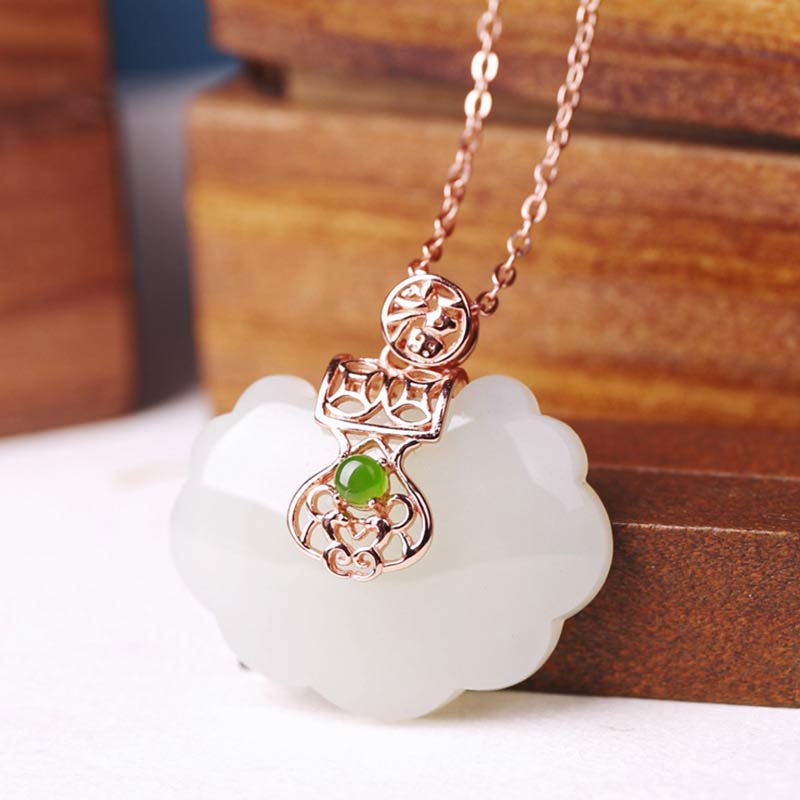 White Jade Blessing Happiness Necklace in 925 Sterling Silver