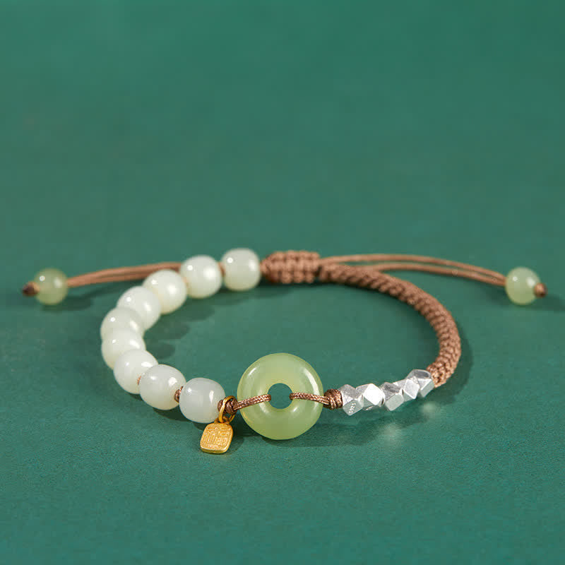 Hetian Jade Peace Buckle Luck Bracelet|Sterling Silver Charm