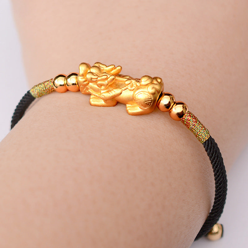 24K Gold-Plated Pixiu Luck Red String Bracelet