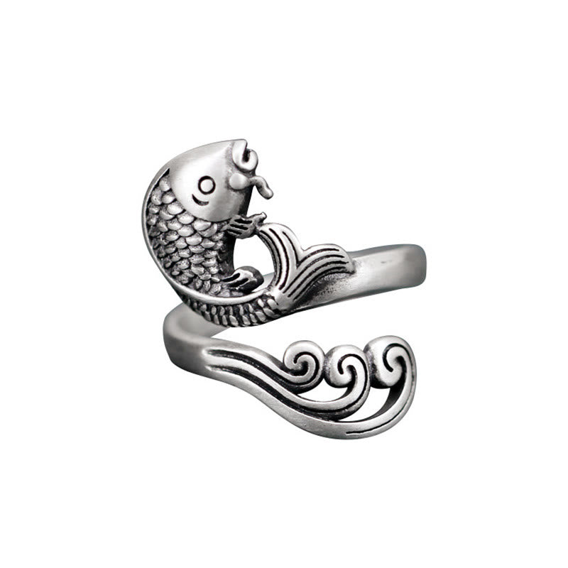 Adjustable 925 Sterling Silver Koi Fish Luck Prosperity Ring