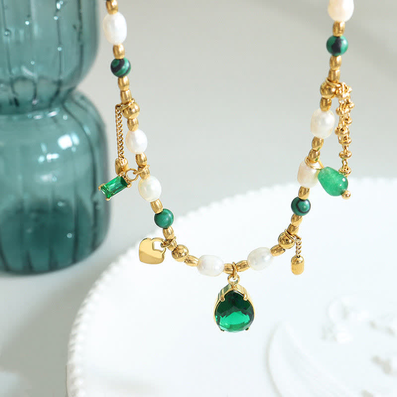 Calm Pearl Necklace Pendant with Zircon & Turquoise 18K Gold