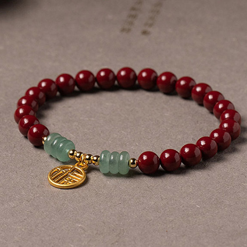 6mm Cinnabar Green Aventurine Luck Blessing Bracelet