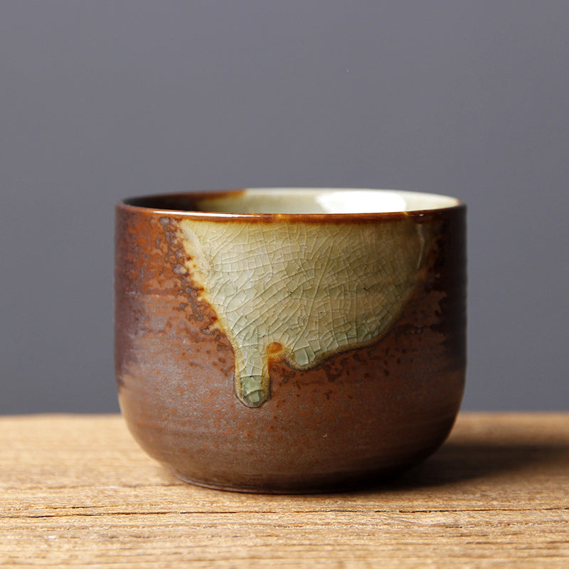 Vintage Brown Beige Kiln Change Ceramic Teacup for Meditation