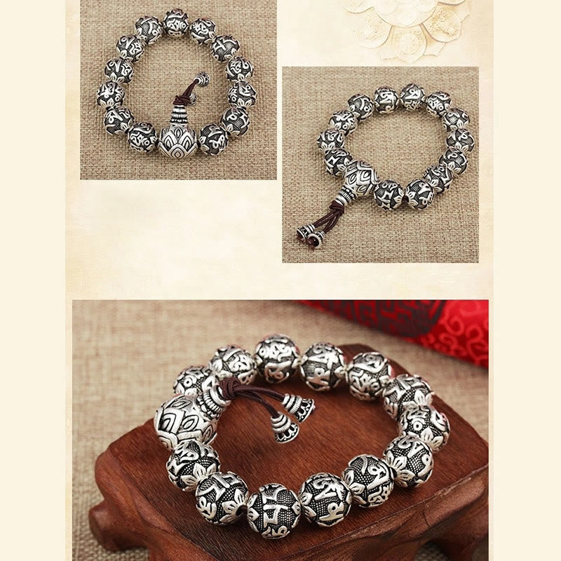 Om Mani Padme Hum Alloy Bracelet | 8mm Spiritual Protection Beads