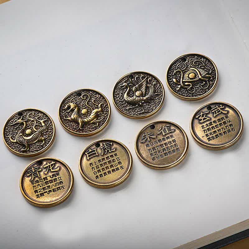 Copper Four Symbols Keychain with Azure Dragon & Mythical Creatures