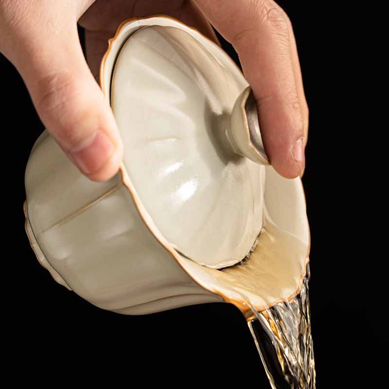 Beige Ceramic Gaiwan with Plum Blossom Design 120ml Tea Set