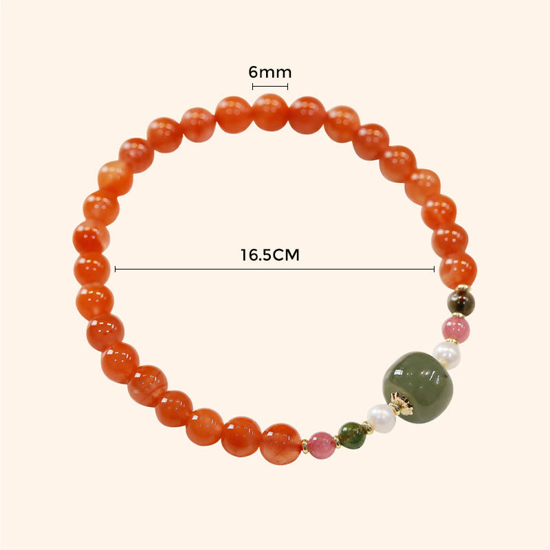 Red Agate and Hetian Jade 6mm Bracelet for Confidence & Calm
