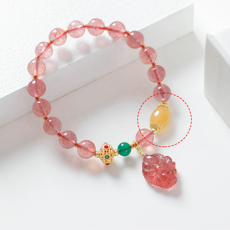 Strawberry Quartz Nine-Tailed Fox Healing Bracelet 8mm