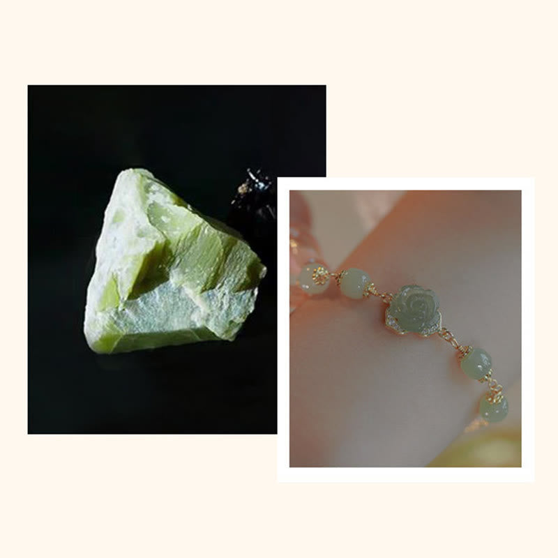14K Gold Plated Hetian Jade Rose Flower Luck Bracelet