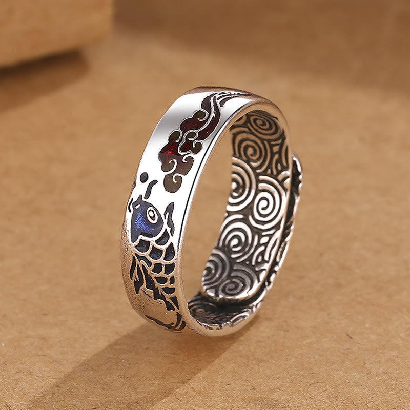 Adjustable Koi Fish Ring with Auspicious Cloud Design for Luck