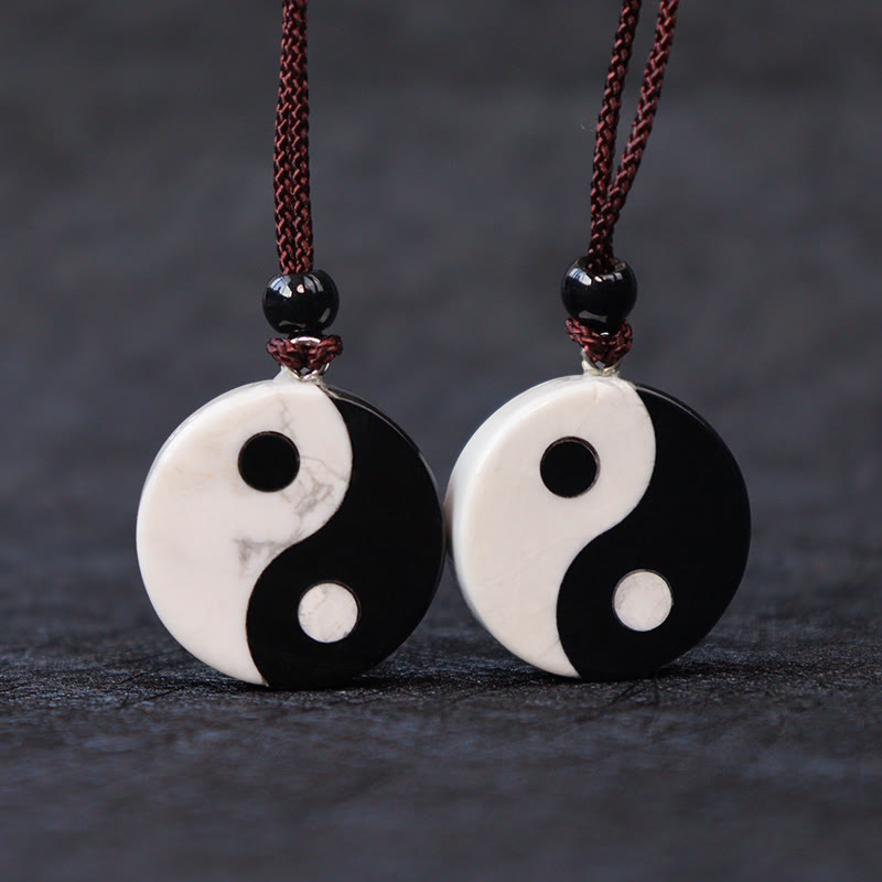 Black Obsidian White Turquoise Yin Yang Balance Necklace