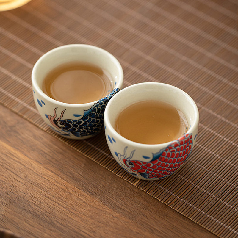 60ml Koi Fish Arowana Ceramic Teacup for Zen Decor