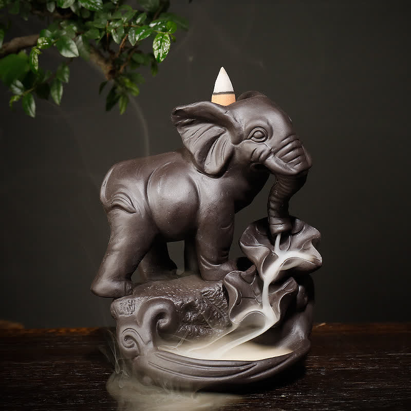 Purple Clay Tibetan Elephant Backflow Incense Burner for Peace