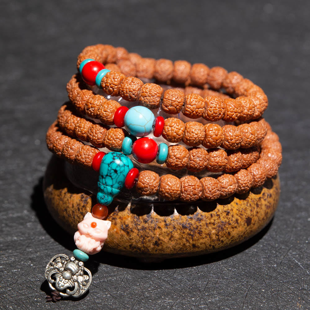Tibet 108 Beads Bodhi Seed Zodiac Charm Mala Bracelet