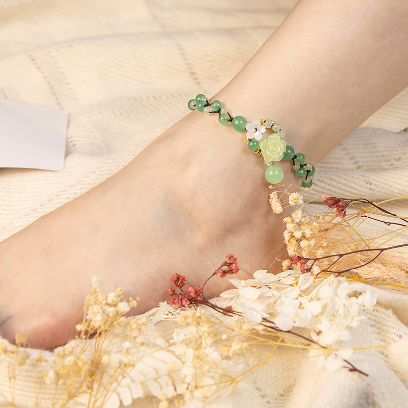 Adjustable Jade Braided Anklet for Prosperity and Abundance