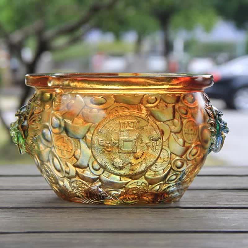 Handmade Liuli Crystal Treasure Bowl for Zen Home Decor