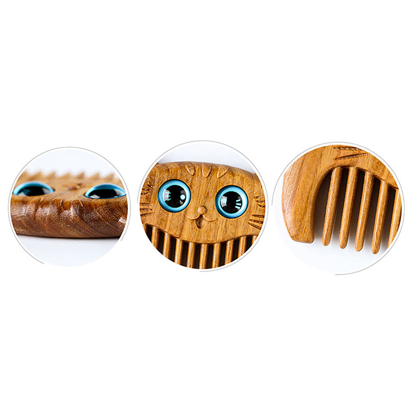 Green Sandalwood Cure Comb with Cat Pattern for Positive Energy