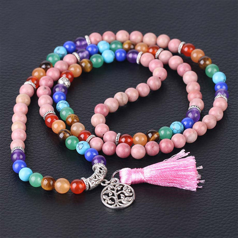 108 Bead Mala Bracelet with Rhodonite and Lazulite Beads