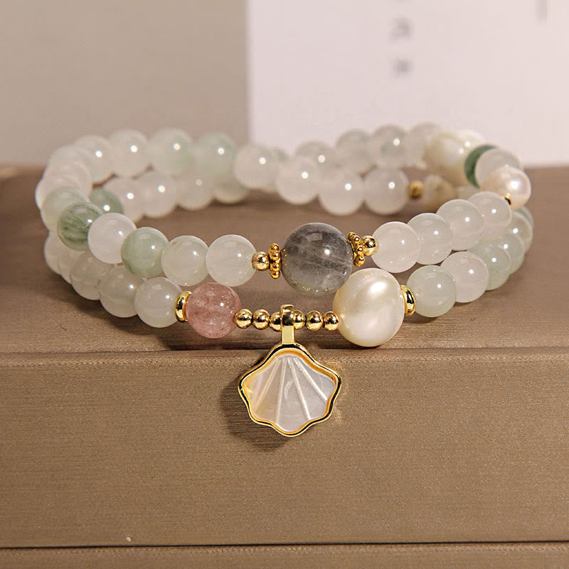 Double Layer Jade Shell Luck Bracelet 8mm Beads