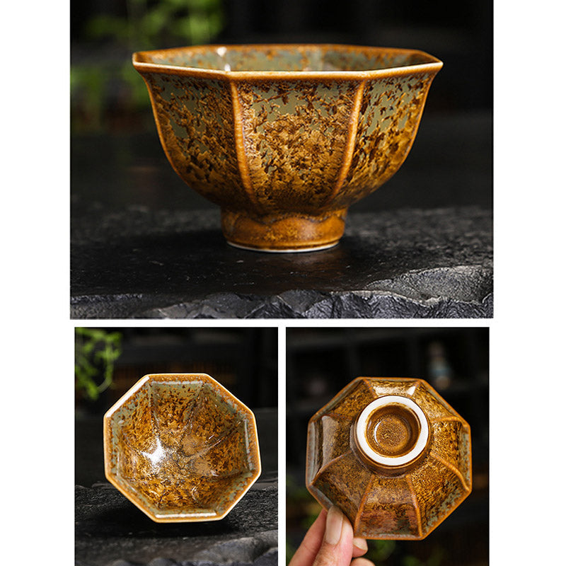 Colorful Brown Ceramic Chinese Tea Cup Bowl 210ml Size