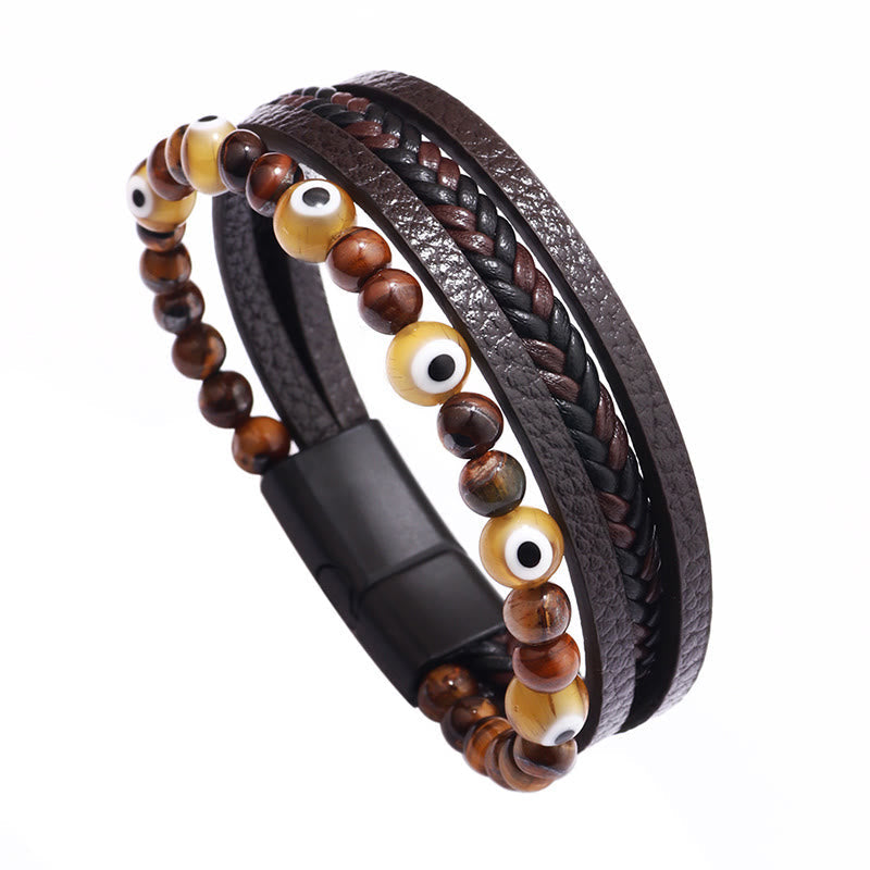 Multilayered Tiger Eye & Evil Eye Protection Bracelet