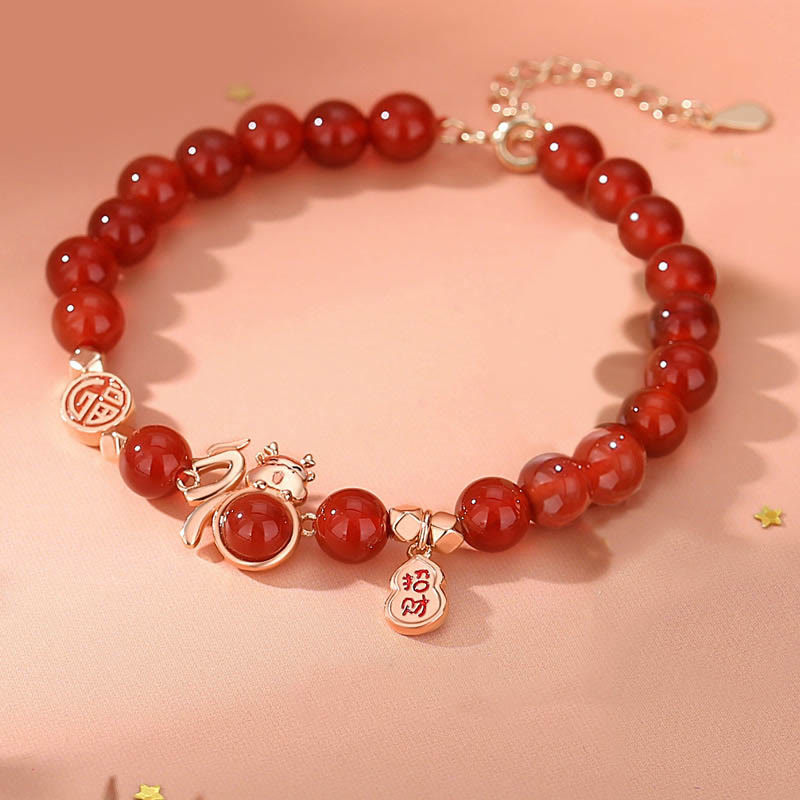925 Sterling Silver Jade Bracelet with Fu Luck Gourd - Dragon Year