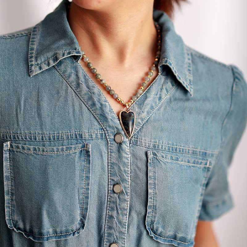 Labradorite Support Healing Necklace Pendant 45cm