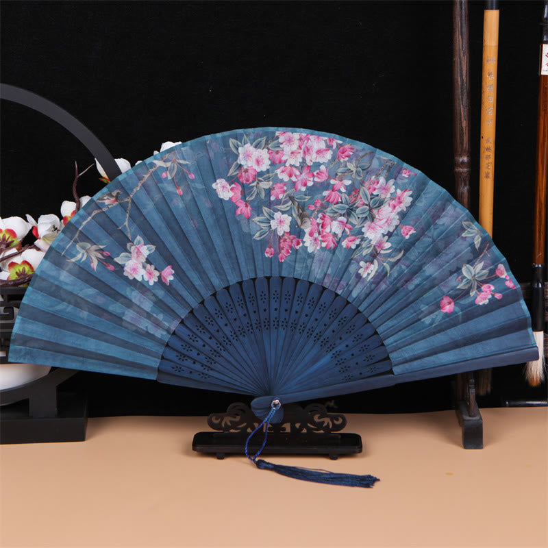 Classic Birds Singing Flowers Bamboo Folding Fan
