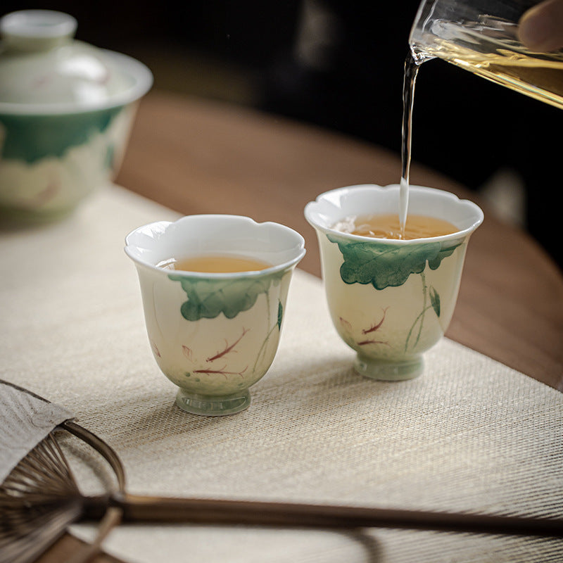 Ceramic Koi Fish Teacup 65ml Lotus Leaf Pattern