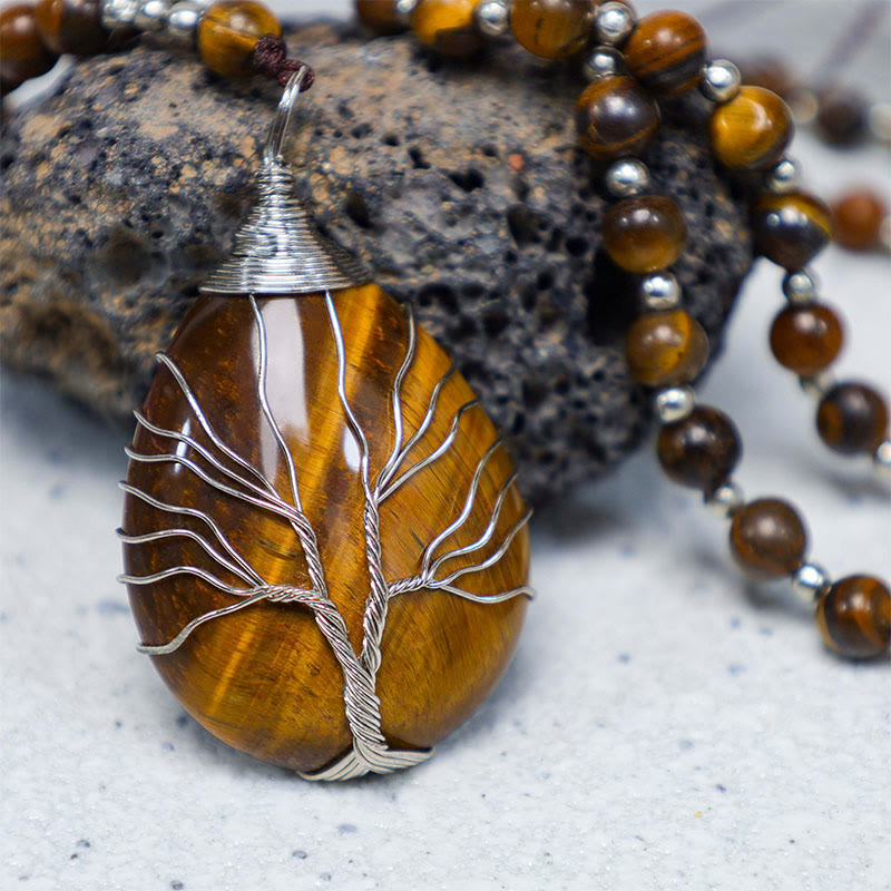 Natural Tiger Eye Strength Beaded Pendant Necklace 70cm